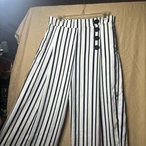 Zara Navy and White Striped Trousers